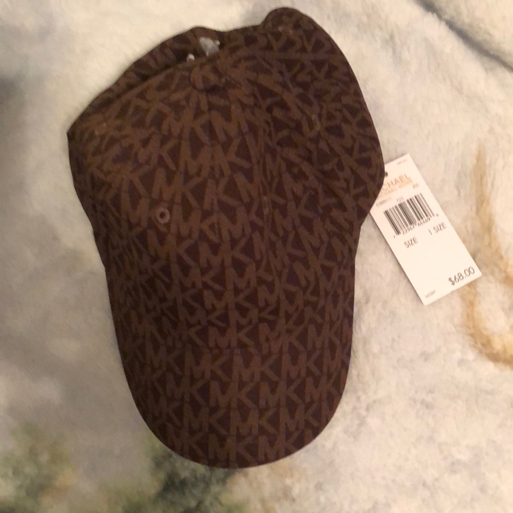 Michael Kors Brown 100% Cotton MK Monogram Adjustable Baseball Cap OS NWT - Picture 3 of 15